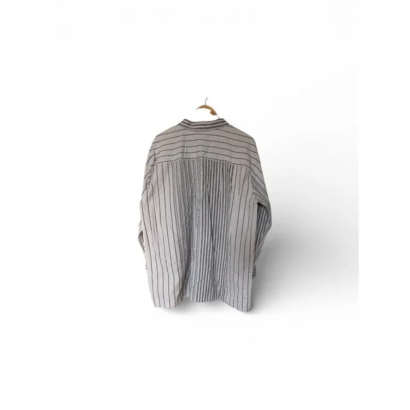 Lafayette 148 New York Womens  Mixed Stripe Button Down Shirt Black White Blouse - Picture 2 of 3